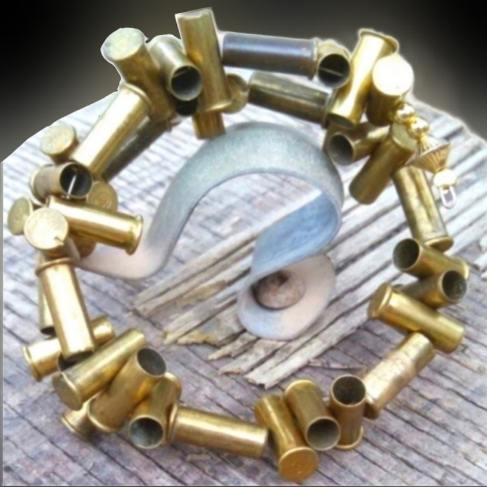 Brass 22 caliber bullet casing beaded wire wrap ammo bracelet handmade NWT